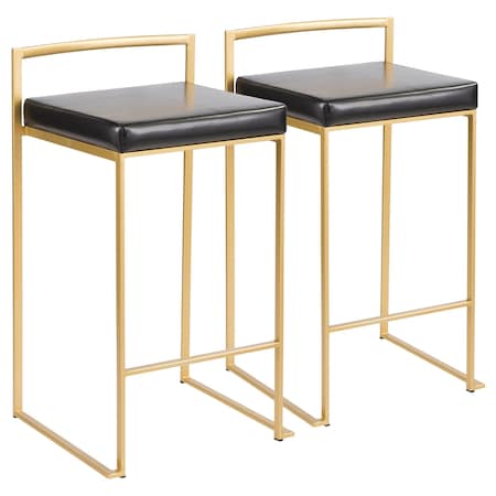 Fuji Counter Stool In Gold With Black Faux Leather, PK 2